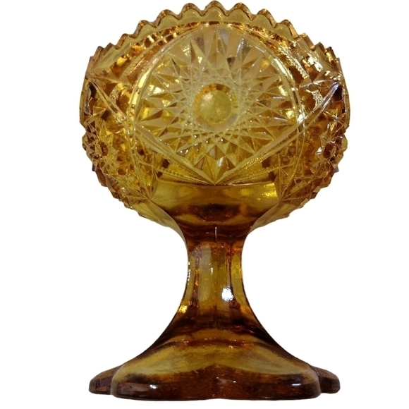VINTAGE Amber Glass Compote Bowl - Picture 1 of 5